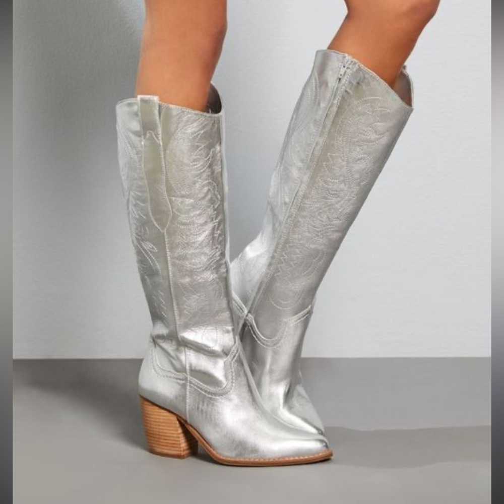 Gianni Bini Metallic Silver Heeled Boots